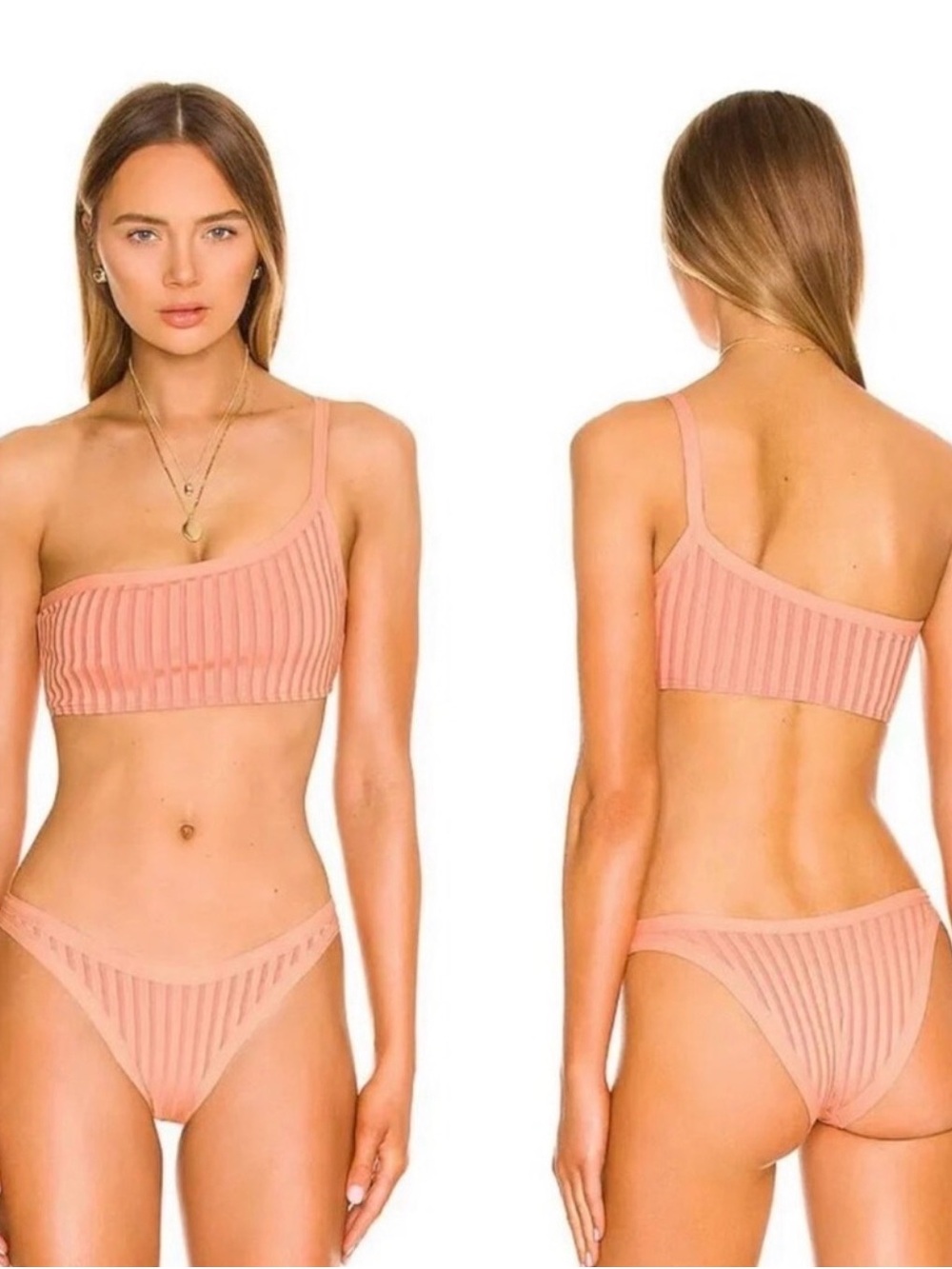 l*space One-Shoulder Ribbed Bikini Set in Blush